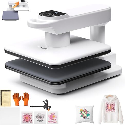 AKEYDIY New 15x15 Swivel Auto Heat Press Machine for T-Shirts, 360° Swing Away Heat Press with Auto Press Release, Heat Up Fast (One-Workstation) in Saudi Arabia