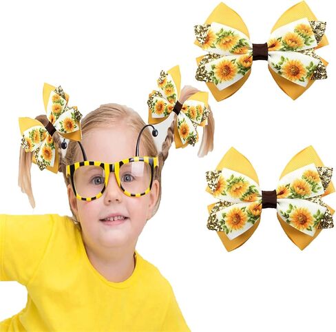 Glitter Sunflower Hair Bow Clips Daisy Hairpin Hair Barrettes Hair Accessories for Baby Girls.(FJ120) (Yellow) in Kuwait