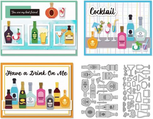 Wine and Wine Glasses Cutting Dies Card Making Die Stencil Metal Card Die Cuts Scrapbooking Embossing Template Dies for Wedding Birthday Greeting Cards Craft Paper Album Invitation Decor in Saudi Arabia