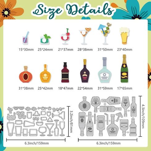 Wine and Wine Glasses Cutting Dies Card Making Die Stencil Metal Card Die Cuts Scrapbooking Embossing Template Dies for Wedding Birthday Greeting Cards Craft Paper Album Invitation Decor in Saudi Arabia