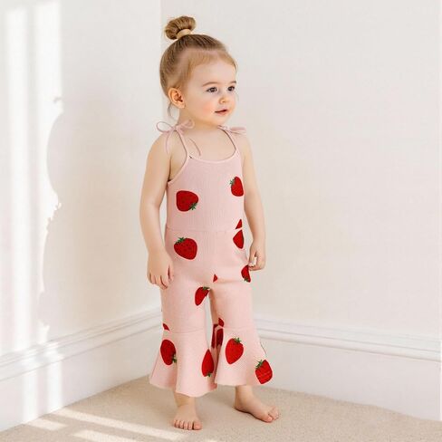 Toddler Girl Floral Flare Jumpsuit Baby Bell Bottom Romper Sleeveless Backless Overalls Summer Outfit in Saudi Arabia