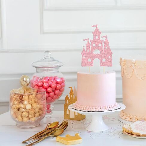 ephlyn 1pcs Castle Cake Topper Glitter Princess Castle موضوع عيد ميلاد ديكورات كعكة الملكة كوين كيك كعكة اختيار للأميرة عيد ميلاد استحمام الطفل اللوازم in Kuwait