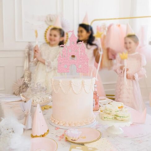 ephlyn 1pcs Castle Cake Topper Glitter Princess Castle موضوع عيد ميلاد ديكورات كعكة الملكة كوين كيك كعكة اختيار للأميرة عيد ميلاد استحمام الطفل اللوازم in Kuwait