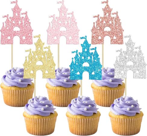 ephlyn 1pcs Castle Cake Topper Glitter Princess Castle موضوع عيد ميلاد ديكورات كعكة الملكة كوين كيك كعكة اختيار للأميرة عيد ميلاد استحمام الطفل اللوازم in Kuwait