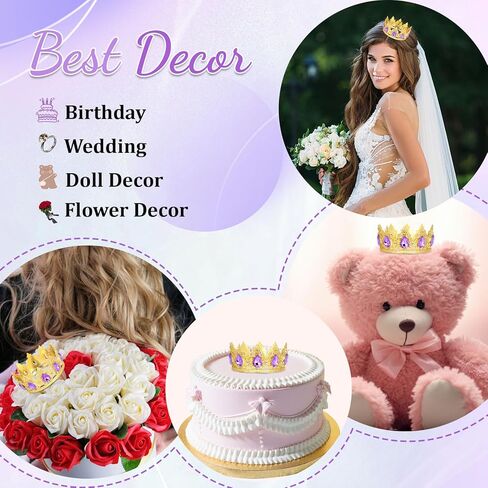 CAVETEE Crown Cake Topper，Mini Baby Crown Crystal Princess Tiara Rhinestone Crown Cake Decoration for Wedding Birthday Party in Kuwait