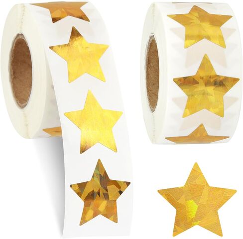Star Stickers for Kids Reward, 1000 pcs Holographic Gold Star Stickers, 2 Rolls Sparkly Foil Star Stickers for Behavior Chart, Student Planner, School Classroom Students Teacher Supplies (1 inch) in Kuwait