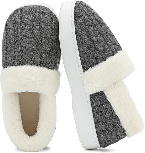 UBFEN Womens Fuzzy House Slippers Warm Bedroom Shoes with Faux Fur Lining Non Slip Memory Foam Slippers for ladies Indoor and Outdoor in Kuwait