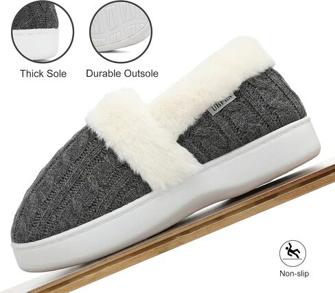 UBFEN Womens Fuzzy House Slippers Warm Bedroom Shoes with Faux Fur Lining Non Slip Memory Foam Slippers for ladies Indoor and Outdoor in Kuwait