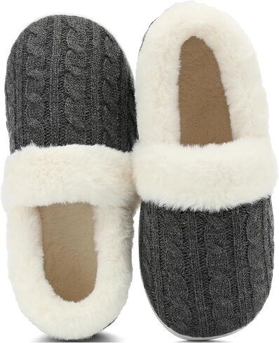 UBFEN Womens Fuzzy House Slippers Warm Bedroom Shoes with Faux Fur Lining Non Slip Memory Foam Slippers for ladies Indoor and Outdoor in Kuwait
