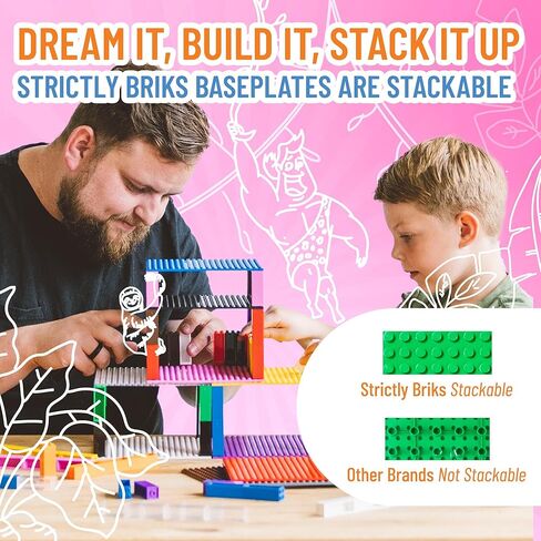 Strictly Briks Compatible with Mega Blocks Toy Building Block, Beginner Bricks Stackable Baseplates, Large Pegs for Babies and Toddlers, Compatible with All Brands, Pink, 1 Piece, 12.5 x 15 Inches in Kuwait