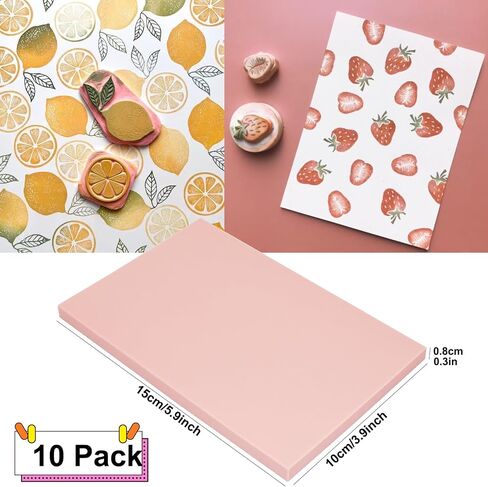 Rubber Stamp Carving Blocks 4"x6" Pink Rubber Carving Blocks Soft Linoleum Blocks for Stamp Maker Printmaking Supplies (10 Pack-4x6Inch) in Saudi Arabia