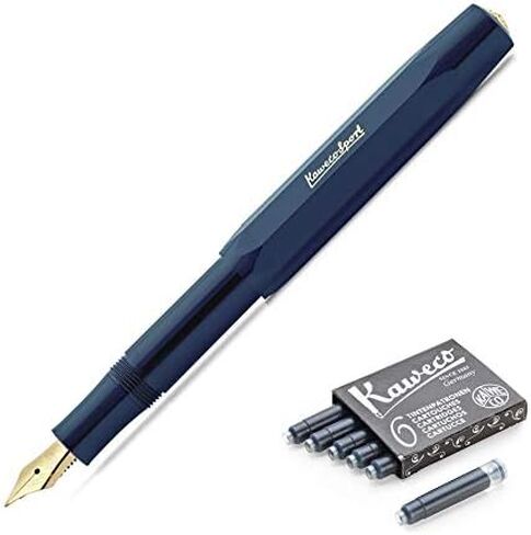 Kaweco Classic Sport Fine Nib Fountain Pen (Fine Nib) + Pack of 6 Black Ink Cartridges Set (Green) in Saudi Arabia