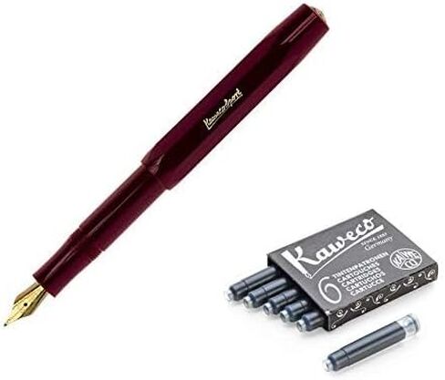 Kaweco Classic Sport Fine Nib Fountain Pen (Fine Nib) + Pack of 6 Black Ink Cartridges Set (Green) in Saudi Arabia