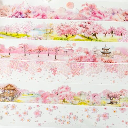 Alideco 6pcs Decorative Adhesive Tapes Vintage Beautiful Cherry Blossoms PET Tape Great for Bullet Journal Supplies, Arts, Scrapbook, DIY Crafts, Planners (yinghuashijie) in Saudi Arabia