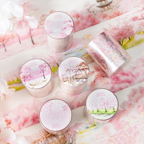 Alideco 6pcs Decorative Adhesive Tapes Vintage Beautiful Cherry Blossoms PET Tape Great for Bullet Journal Supplies, Arts, Scrapbook, DIY Crafts, Planners (yinghuashijie) in Saudi Arabia