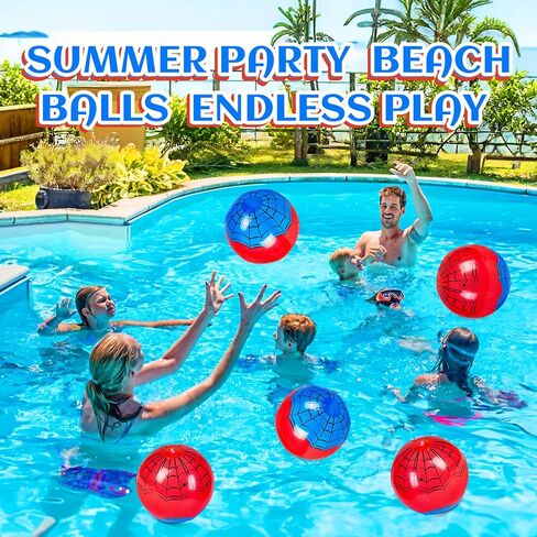 12 حزمة العنكبوت الكرة السماوية Beach Ball - 9.84 "كرات الشاطئ القابلة للنفخ السائبة لألعاب حمام السباحة ألعاب المياه الصيفية والأزرق الأزرق والأحمر على شبكة الإنترنت تفضل الإمدادات ، تحت حفل البحر ديكو in Kuwait