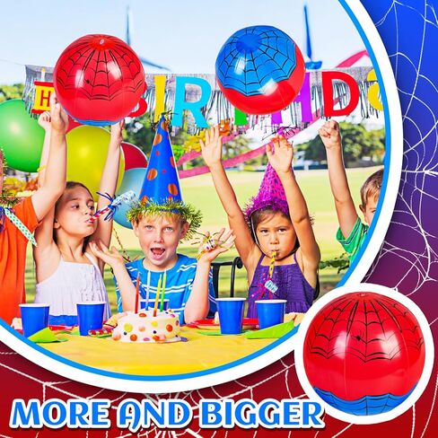 12 حزمة العنكبوت الكرة السماوية Beach Ball - 9.84 "كرات الشاطئ القابلة للنفخ السائبة لألعاب حمام السباحة ألعاب المياه الصيفية والأزرق الأزرق والأحمر على شبكة الإنترنت تفضل الإمدادات ، تحت حفل البحر ديكو in Kuwait