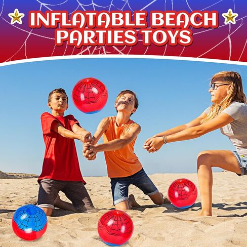 12 حزمة العنكبوت الكرة السماوية Beach Ball - 9.84 "كرات الشاطئ القابلة للنفخ السائبة لألعاب حمام السباحة ألعاب المياه الصيفية والأزرق الأزرق والأحمر على شبكة الإنترنت تفضل الإمدادات ، تحت حفل البحر ديكو in Kuwait