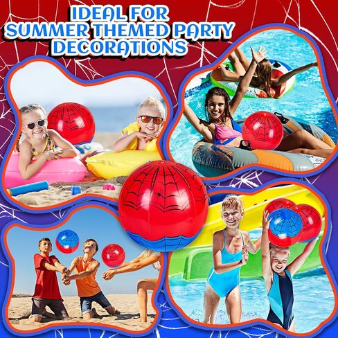 12 حزمة العنكبوت الكرة السماوية Beach Ball - 9.84 "كرات الشاطئ القابلة للنفخ السائبة لألعاب حمام السباحة ألعاب المياه الصيفية والأزرق الأزرق والأحمر على شبكة الإنترنت تفضل الإمدادات ، تحت حفل البحر ديكو in Kuwait