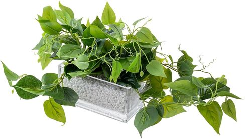 MyGift Vibrant Lifelike Artificial Plant Grape Leafy Vine Greenery in Rustic Brown Solid Wood Rectangular Planter Box in Saudi Arabia