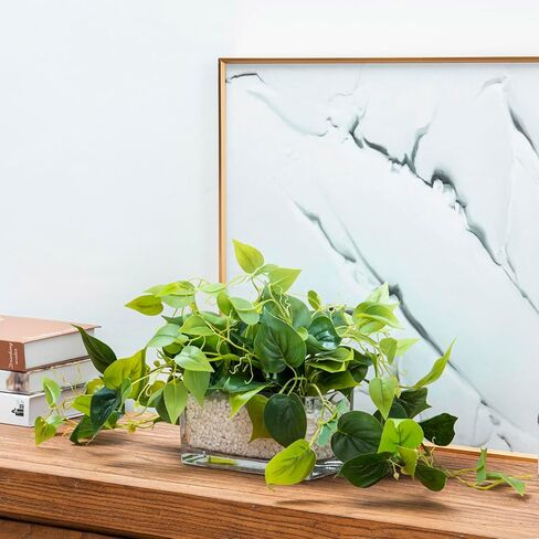 MyGift Vibrant Lifelike Artificial Plant Grape Leafy Vine Greenery in Rustic Brown Solid Wood Rectangular Planter Box in Saudi Arabia