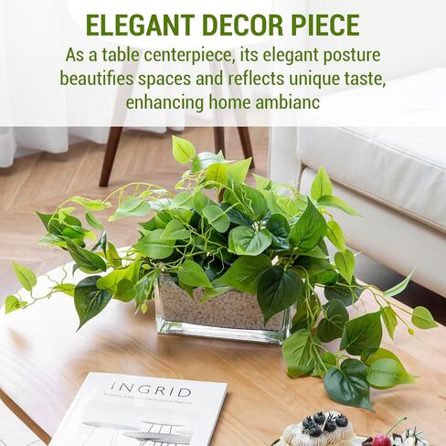 MyGift Vibrant Lifelike Artificial Plant Grape Leafy Vine Greenery in Rustic Brown Solid Wood Rectangular Planter Box in Saudi Arabia