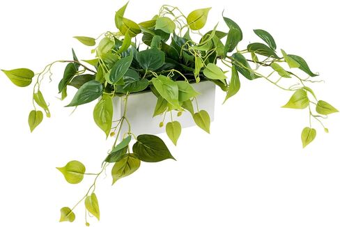 MyGift Vibrant Lifelike Artificial Plant Grape Leafy Vine Greenery in Rustic Brown Solid Wood Rectangular Planter Box in Saudi Arabia