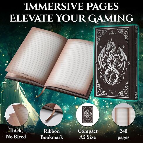 Notebook Journal for DND - A5 Linen Cover with Stunning Dragon Design (240 Pages) for RPG Enthusiasts - Perfect for Dungeons and Dragons (D&D) Campaigns, RPG's and Fantasy Writing in Saudi Arabia
