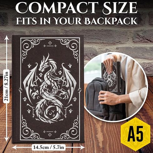 Notebook Journal for DND - A5 Linen Cover with Stunning Dragon Design (240 Pages) for RPG Enthusiasts - Perfect for Dungeons and Dragons (D&D) Campaigns, RPG's and Fantasy Writing in Saudi Arabia