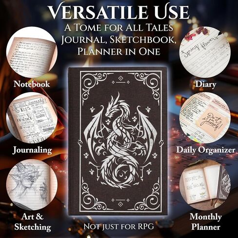 Notebook Journal for DND - A5 Linen Cover with Stunning Dragon Design (240 Pages) for RPG Enthusiasts - Perfect for Dungeons and Dragons (D&D) Campaigns, RPG's and Fantasy Writing in Saudi Arabia