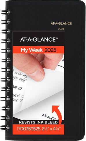 AT-A-GLANCE 2025 Planner, Weekly, 2-1/2" x 4-1/2", Pocket Size, Black (700350525) in Saudi Arabia