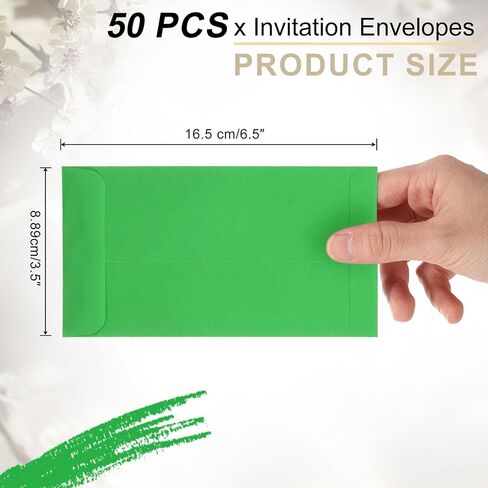 uxcell 50 Pcs Invitation Envelopes, 3.5 x 6.5 Inch Self-Adhesive Greeting Card Envelopes with Gummed Seal for Greeting Card, Wedding Invitations, Parties, Letter Mailing (Dark Green) in Saudi Arabia