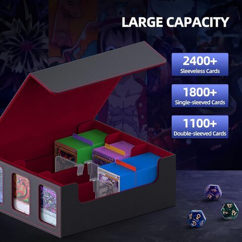 TopMade MTG Deck Box with Commander Display for Trading Cards 2400+ with 18 Colorful Divider, Leather Magnetic Commander Trading Card Storage Box for YuGiOh, MTG, TCG and Sport Cards - Black & Red in Kuwait