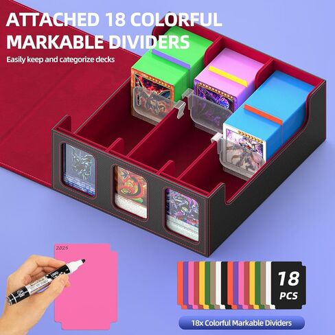 TopMade MTG Deck Box with Commander Display for Trading Cards 2400+ with 18 Colorful Divider, Leather Magnetic Commander Trading Card Storage Box for YuGiOh, MTG, TCG and Sport Cards - Black & Red in Kuwait