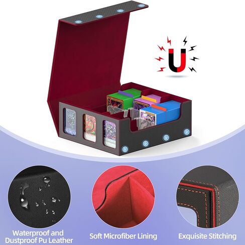 TopMade MTG Deck Box with Commander Display for Trading Cards 2400+ with 18 Colorful Divider, Leather Magnetic Commander Trading Card Storage Box for YuGiOh, MTG, TCG and Sport Cards - Black & Red in Kuwait