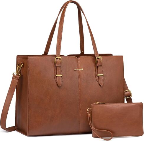 LoveVook Laptop Bag for Women ، حقيبة حمل عتيقة للعمل ، حقيبة كتف اليد المقاومة للماء ، حقيبة كمبيوتر مكتبية جلدية in Kuwait