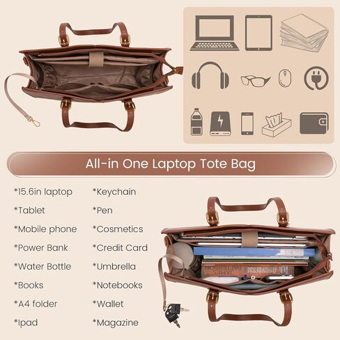 LoveVook Laptop Bag for Women ، حقيبة حمل عتيقة للعمل ، حقيبة كتف اليد المقاومة للماء ، حقيبة كمبيوتر مكتبية جلدية in Kuwait