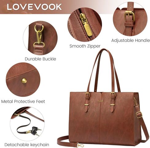 LoveVook Laptop Bag for Women ، حقيبة حمل عتيقة للعمل ، حقيبة كتف اليد المقاومة للماء ، حقيبة كمبيوتر مكتبية جلدية in Kuwait