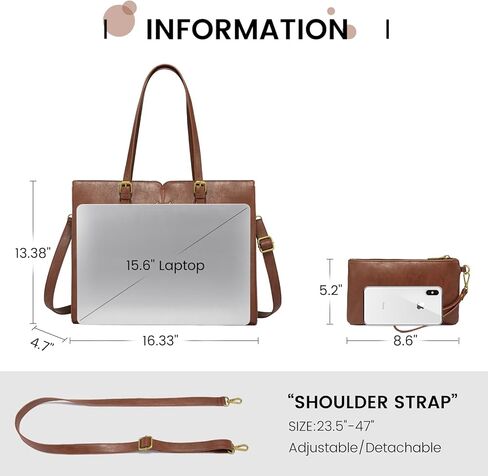 LoveVook Laptop Bag for Women ، حقيبة حمل عتيقة للعمل ، حقيبة كتف اليد المقاومة للماء ، حقيبة كمبيوتر مكتبية جلدية in Kuwait