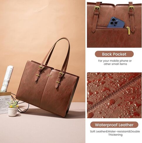 LoveVook Laptop Bag for Women ، حقيبة حمل عتيقة للعمل ، حقيبة كتف اليد المقاومة للماء ، حقيبة كمبيوتر مكتبية جلدية in Kuwait