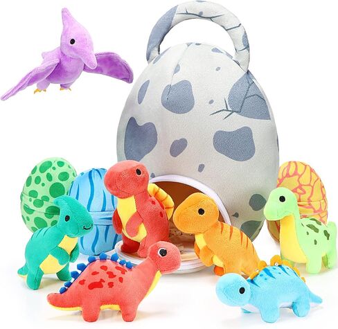 Zhanmai 11 Pcs Easter Dinosaur Stuffed Animal Small Dino Plush Toy and Egg Bag Set Cute Stuffed Dinosaur Animals Plush Toys Soft Stuff Animals for Birthday Dino Themed Party(Classic) in Saudi Arabia