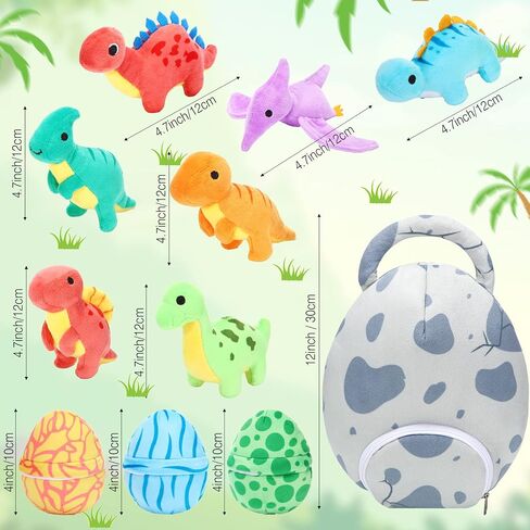 Zhanmai 11 Pcs Easter Dinosaur Stuffed Animal Small Dino Plush Toy and Egg Bag Set Cute Stuffed Dinosaur Animals Plush Toys Soft Stuff Animals for Birthday Dino Themed Party(Classic) in Saudi Arabia