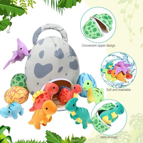 Zhanmai 11 Pcs Easter Dinosaur Stuffed Animal Small Dino Plush Toy and Egg Bag Set Cute Stuffed Dinosaur Animals Plush Toys Soft Stuff Animals for Birthday Dino Themed Party(Classic) in Saudi Arabia