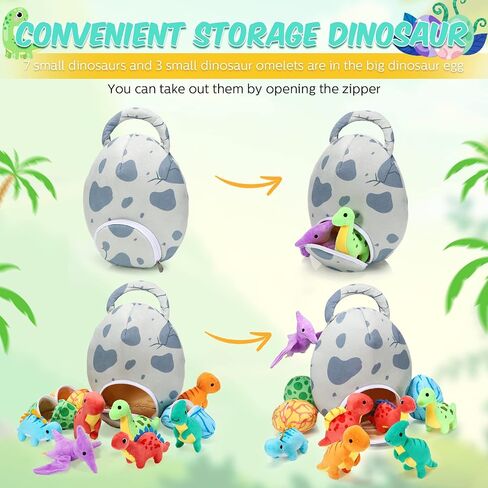 Zhanmai 11 Pcs Easter Dinosaur Stuffed Animal Small Dino Plush Toy and Egg Bag Set Cute Stuffed Dinosaur Animals Plush Toys Soft Stuff Animals for Birthday Dino Themed Party(Classic) in Saudi Arabia