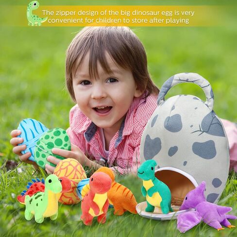 Zhanmai 11 Pcs Easter Dinosaur Stuffed Animal Small Dino Plush Toy and Egg Bag Set Cute Stuffed Dinosaur Animals Plush Toys Soft Stuff Animals for Birthday Dino Themed Party(Classic) in Saudi Arabia