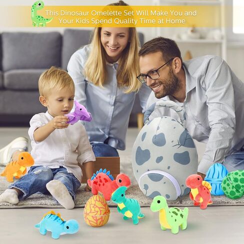 Zhanmai 11 Pcs Easter Dinosaur Stuffed Animal Small Dino Plush Toy and Egg Bag Set Cute Stuffed Dinosaur Animals Plush Toys Soft Stuff Animals for Birthday Dino Themed Party(Classic) in Saudi Arabia