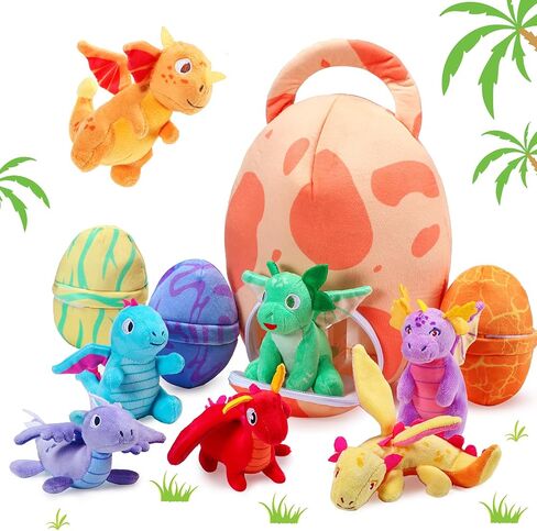 Zhanmai 11 Pcs Easter Dinosaur Stuffed Animal Small Dino Plush Toy and Egg Bag Set Cute Stuffed Dinosaur Animals Plush Toys Soft Stuff Animals for Birthday Dino Themed Party(Classic) in Saudi Arabia