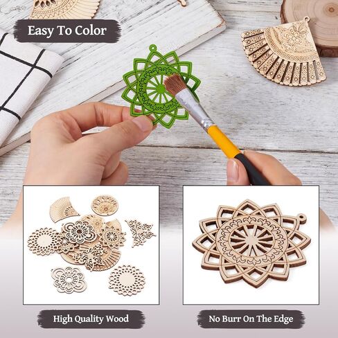 Elecrelive 8 Pairs Wooden Dangle Earring Set Butterfly Fan Flower Wood Earrings Blank Filigree Wood Earring Pendants Dangle Earring Making Kit with Earring Hooks for DIY Craft Jewelry Making in Saudi Arabia