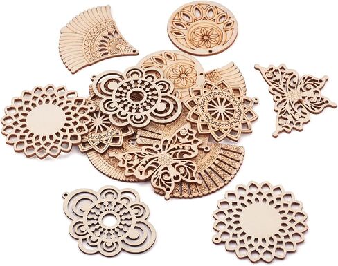 Elecrelive 8 Pairs Wooden Dangle Earring Set Butterfly Fan Flower Wood Earrings Blank Filigree Wood Earring Pendants Dangle Earring Making Kit with Earring Hooks for DIY Craft Jewelry Making in Saudi Arabia