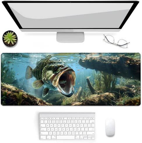 Gaming Mouse Pad, Underwater Fishing-Themed Mouse Pad, Desk Mat, Non-Slip Rubber Base MousePads for Computers Laptop Office School Home Accessories Decor 31.5" x 11.8" in Saudi Arabia
